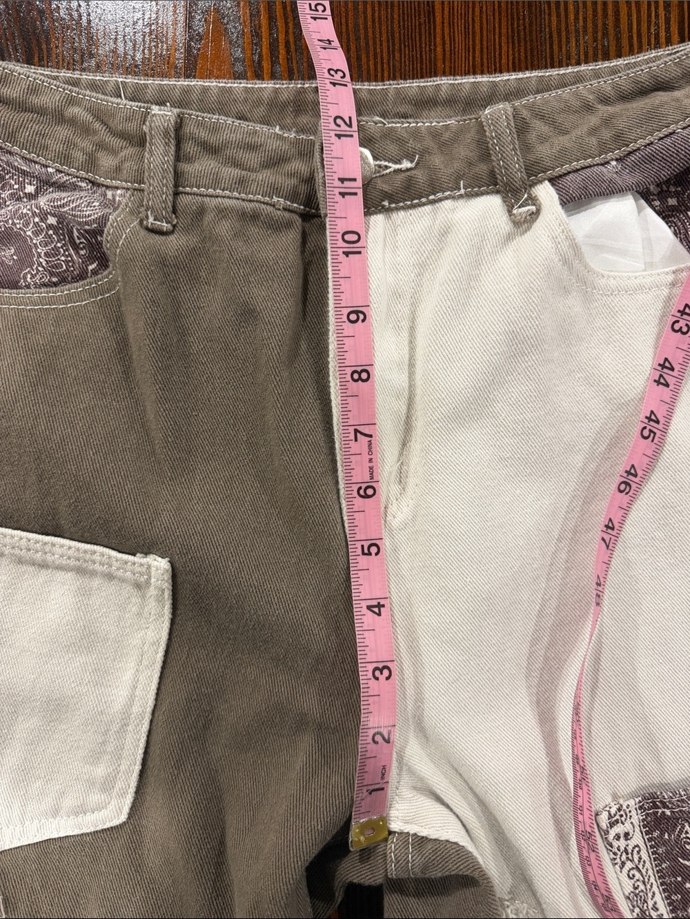 Unique High-Rise Patchwork Corduroy Jeans — Brown & White size 30 - Picture 5 of 9